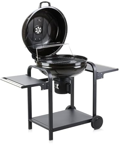 Fire Mountain Teide 57 Cm Kettle Charcoal BBQ Grill with Lid, Wheels & Ash Catcher, Freestanding Round Garden Barbecue for Camping, Patio & Outdoor Cooking