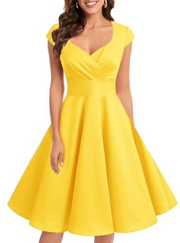 1950-tals cocktailklänning i vintage-/retrostil från Bbonlinedress. Rockabilly, V-ringad, veckad kjol, aftonklänning, festklänning.