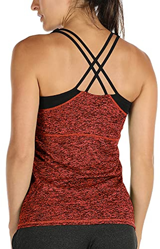icyzone Débardeur de Yoga pour Femme, Sport Top avec Soutien-Gorge intégré, Fitness Shirt sans Manches Tank Tops (S, Noir)