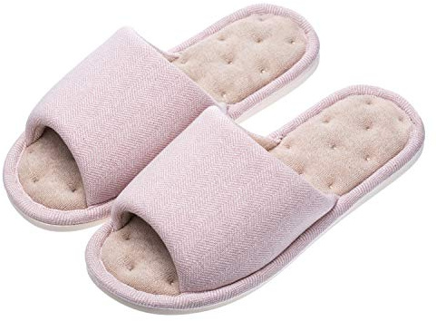 AhfuLife Echoapple Women Mens Unisex Washable Cotton Open-Toe Home Slippers Indoor Shoes Comfy Velvet Lined Memory Foam Indoor Shoes Pink(Size: 4.5/5 UK)