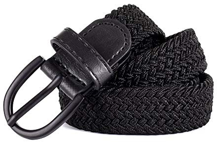 Cintura elastica intrecciata con fibbia ad ardiglione, estremità in PU, per ragazzi e ragazze, larghezza 2,5 cm, disponibile in 5 dimensioni e 5 colori - nero - L (24W x 30L)