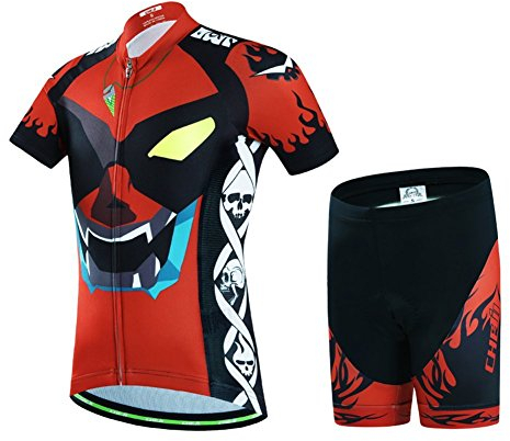 Baotung Kinder Radtrikot Set Fahrrad Trikot Kurzarm + Radhose mit Sitzpolster, Augen, Gr.116 (Tag M)