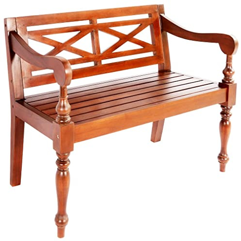 vidaXL Banc Batavia en bois d'acajou massif avec dossier et accoudoirs rustiques, robustes, polyvalents, pour la maison, le bureau, la cuisine, la salle à manger, 98 cm, marron foncé
