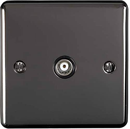 Single Aerial RF Coaxial Socket/Female Wall Plate – BLACK NICKEL & Black Trim – 1 Gang TV Outlet For Digital & Analogue Signals