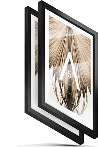 BLCKART Bilderrahmen Set | 2 Stk. | Hochwertige DIN A4 Rahmen Holz Schwarz 21 x 29,7cm (Holz | Schwarz, 2x DIN A5)