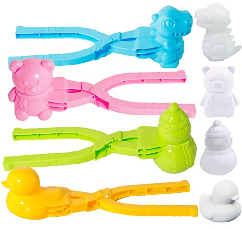 4 Pcs/Set Snowball Maker Clips, DesignerBox Mixed Cartoon Shaped Snow Ball Maker Clips Clamps Outdoor Winter Play Snow Toys Sand Clay Mold Tools for Kids Snowball Fight Beach Player (mixer)