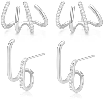 Pendientes de garra de plata de ley 925 y puño de garra para mujer que parecen múltiples piercings y oruga de oreja de plata dorada Chicas adolescentes