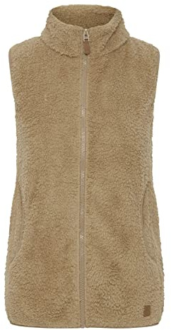 OXMO OXTheri Damen Weste Fleece Outdoor Weste mit Stehkragen Eingrifftaschen Reißverschluss Regular fit, Größe:S, Farbe:Sand (171022)