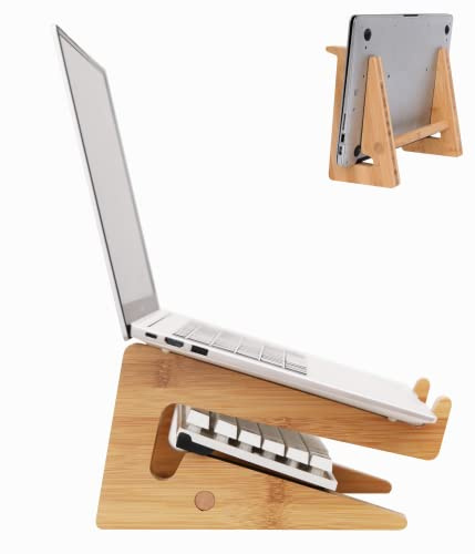 Nuvograin Support vertical en bois pour ordinateur portable de 13 à 17 - En bambou - Compatible avec MacBook Air Pro/Dell XPS/Surface Pro/HP/Pixelbook/Lenovo, plus d'ordinateurs portables de 13 à 17