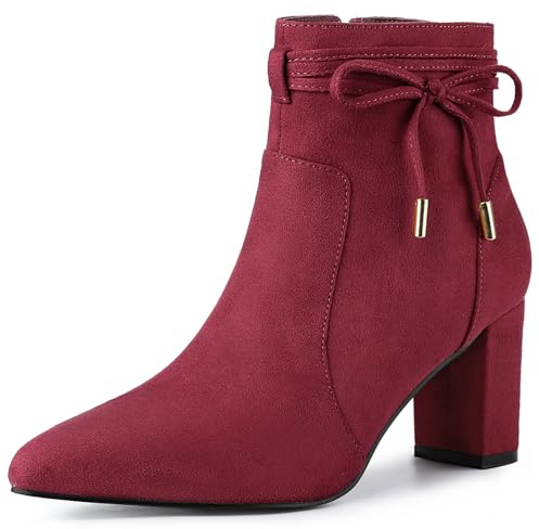 Allegra K Bottines à bout pointu à talon bloc et fermeture éclair pour femme, bordeaux, 37 EU