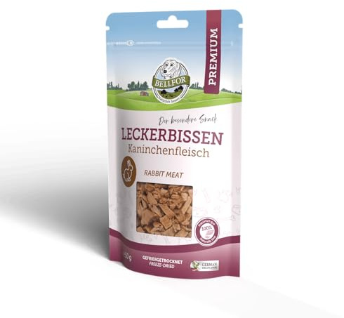 Bellfor Hälsosamt freece-mellanmål för hundar – kaninkött (frystorkat) – 50 g – fritt från konstgjorda tillsatser och perfekt som träningsgodis för din hund