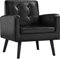 Abician Fauteuil Chaise de Salon Moderne en Similicuir Étanche Chaise d'appoint avec Dossier Capitonné Pieds en Bois Fauteuil d'appoint à Assise Profonde pour Salon Chambre Noir