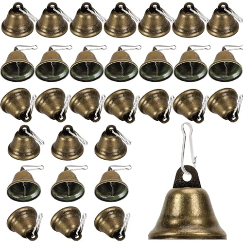Glöckchen zum Basteln，Augshy 32 Stück Weihnachten Glocken Bronze Vintage Glöckchen mit Haken Dekorative Messing Glöckchen für Hundehalsbändern Türglocken Weihnachtsbaum Dekoration