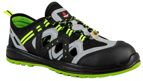 PROOF COMFORT & SAFETY - Chaussures de Travail ESD Sport S1P, Sandales de Travail en Microfibre de Couleur Noir, Gris et Turquoise avec des éléments réfléchissants, en Taille 43