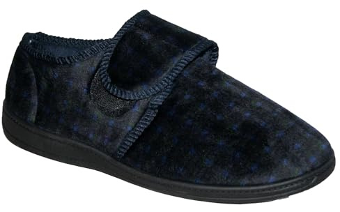 footloose.shoes Diabetic Orthopedic Men's Easy Close Wide-Fitting Touch Close Bar-strap Shoe Slippers Sizes 6-14 (Blue Extra Wide, UK Footwear Size System, Adult, Men, Numeric, X-Wide, 8)