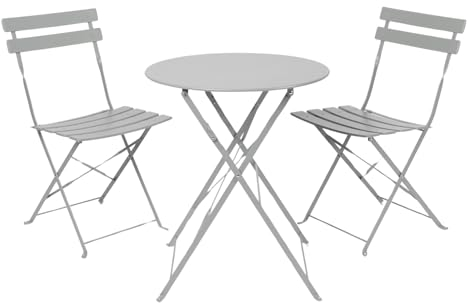 OHS Outdoor Table and Chairs Metal Grey, Folding Bistro Set Patio Garden Table and Chairs Set 2 for Balcony Summer BBQ Conservatory, 3 Piece Garden Furniture Set