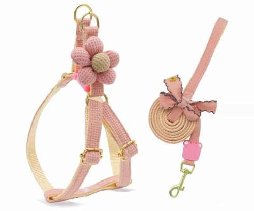 Feiling Pettorina per cani con design floreale con guinzaglio da 1,5 m, pettorina regolabile, morbida, per gatti, imbracatura morbida per animali domestici per cani di piccola e media taglia (rosa, S)