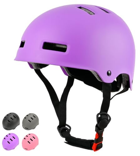 LOKJIJI Verstellbarer Fahrradhelm Skaterhelm für Mädchen Jungen Kinder Jugend Erwachsene, Kinder Schutzhelme für Multi-Sportarten Fahrrad Skateboard Skaten, Violett, S