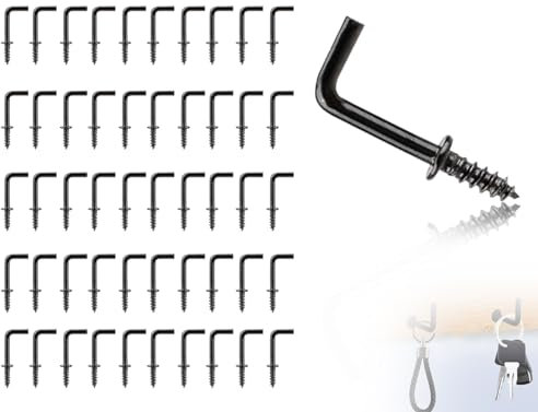 Lhbwhiz 50 pièces crochets à vis, mini crochets en L à visser, petits crochets à visser à angle droit, vis à crochet en métal pour accrocher, crochets muraux stables (noir, 20 * 8 mm)