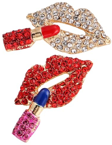 BESTYASH Broche de Labios Pedrería para Mujer, 2 Piezas de Aleación Resistente Decoloración, Accesorio Estético Adecuado para Ropa y Bolsas en Navidad y Festivales
