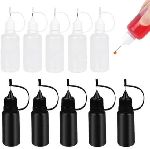 XURJUMI 10 Botella Aplicadora de Punta de Precisión Botella de Plástico con Aguja de Metal Negro 10 ml Botellas Aplicadoras de Punta de Precisión Aplicador De Pegamento para Pintura DIY