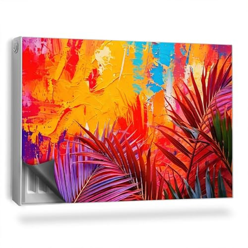 Cache Radiateur 90x60 cm pour Salon et Cuisine Couverture Magnétique Tapis Design pour Radiateurs Protège et Décore Facile à Installer - Feuilles de Palmier, Peinture Abstraction