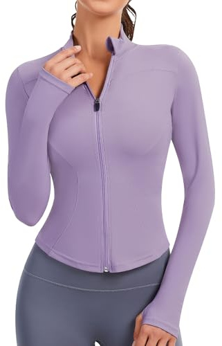 JoyGirl Veste de sport pour femme - Fermeture éclair intégrale - Veste de course à manches longues - T-shirt de gym - Haut de yoga - Veste de survêtement avec trou pour les pouces