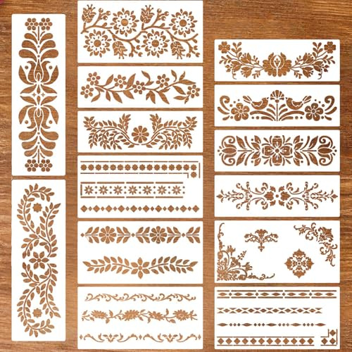 Zernblend 14 Pezzi Set di Stencil Sashiko, Scrapbooking Artigianato Decorazione, Trapuntatura a Mano, Modelli di Rilievo, Modelli per Ricamo con Strisce Lunghe (6 Pezzi 11,8 x 6 Pollici e 8 Pezzi