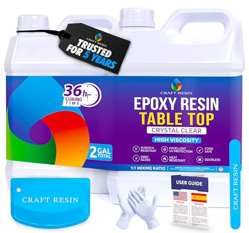 CRAFT RESIN 8L Bordsskive Epoxiharts Kit – 1:1-Blandning, Kristallklart och Högblankt, UV-Beständigt, Självutjämnande Epoxiharts för Bänkskivor, DIY-Gjutning samt Trä- och Konstbeläggninga