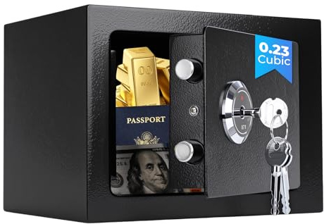 Small Safe Box for Home, Wall Safes 0.23 Cubic Feet, Heavy Duty Steel Safety Lock Box with 3 Keys for Money, Documents, Passort, Jewelry 9.06x 6.69x 6.69