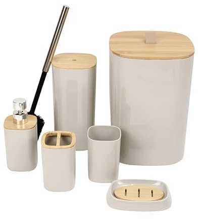 DIVCHI 6 Pieces Bathroom Accessories Set Luxury Accessory Sets Bathroom Bin And Toilet Brush Set Toothbrush Holder Tumbler Soap Dish Trash Can Soap Dispenser Bath Set Gift (Grey)