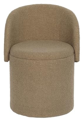 GC GAVENO CAVAILIA Boucle Round Stool Ottoman Storage Box | Vanity Stool With Storage Hidden Removable Lid, Ottoman Folding Stool Foot Rest Bench Seat Chair For Living Room, Bedroom, Dark Natural