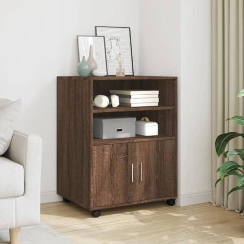 Mokuyary Rolling Cabinet Brown Oak Look 60 x 48 x 81 cm Wood Material Rolling Container, Mobile Filing Cabinet with Wheels, Office Container, Side Table for Living Room, Office