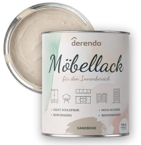 derendo Möbelfarbe ohne schleifen Matt 0,75 L Möbellack -Hochdeckend- Holzfarbe innen – Kreidefarbe für Möbel, Türen & Fronten – Strapazierfähiger Holzlack, geruchsarm (Sandbeige)