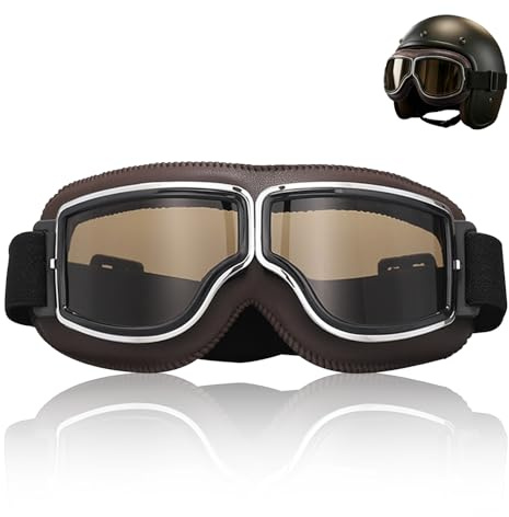 KASESSS Occhiali Motocross, Occhiali Moto Anti-appannamento, Pieghevole Occhialis da Moto in Stile Retrò, Maschera Sci Uomo Donna in Pelle PU per Moto, ATV, Casco Compatibile, Sport All'Aria Aperta