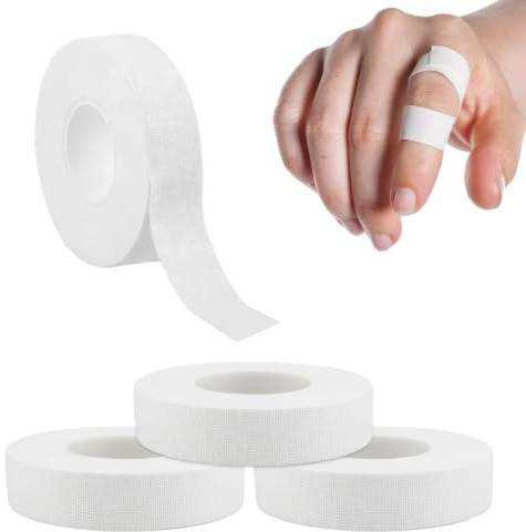 4 Rouleaux Strap Doigt,Strap,Straps,Déchirable Tape Sportive, Tape Pour Doigt Avec Adhésif Extra Fort, Blanc Ruban Adhésif Pour Doigts, Chevilles, Poignets, L'escalade, Musculation (1,25cm*10m)