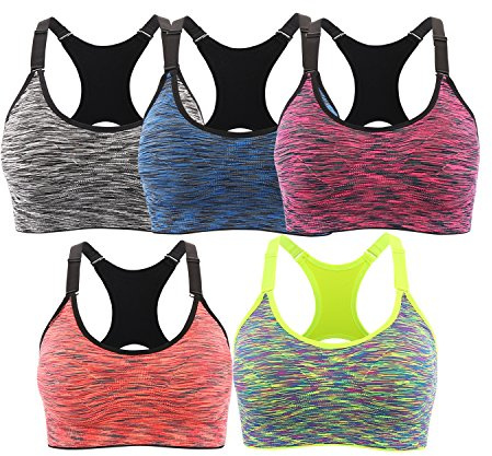 INIBUD Brassière Sport Femme Lot de 5 Soutien-Gorge de Sport Space Dye Seamless Sans Couture Sans Armature - Multicolor (5pcs) - XL