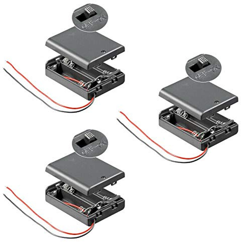 PerfectHD batterihållare - AA batterifack - 3 x AA mignon - med på/av-brytare - 3 stycken i ett set - svart