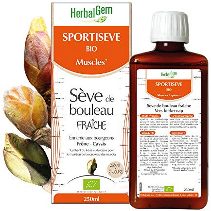 HerbalGem - Sportisève - Récupération - Pour Les Articulations Et Muscles - À Base De Sève De Bouleau Fraîche - Enrichi Aux Bourgeons - Certifié Bio - 250 ml