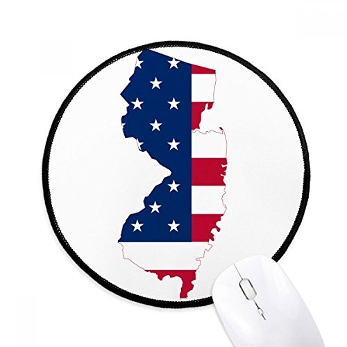 New Jersey USA Map Stars Stripes Flag Shape Mouse Pad Desktop Office Round Mat for Computer