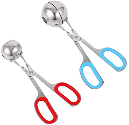 metagio 2 Packs None-Stick Meat Baller, Stainless Steel Meatball Maker with Detachable Anti-Slip Handles, Meat Baller Tongs, Cake Pop, Ice Tongs, Cookie Dough Scoop for Kitchen (1.38 and 1.78)