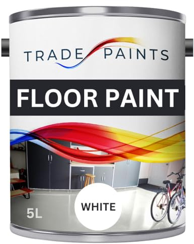 Trade Paints Heavy Duty Quick Dry Floor Paint - Garage, Workshop, Warehouse, Industrial Floor Paint - Ideal For Concrete, Stone, Brick, Wood & Metal (White, 5 l Pack of 1)
