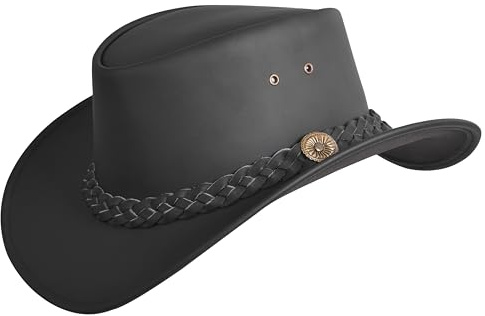 Australian Mens Leather Cowboy Hat Bush Outback Women Aussie Western Style Black