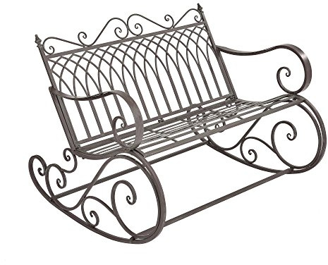 [en.casa] Panca a Dondolo da Giardino in Metallo Stile Vintage Panchina da Esterno a 2 Posti di Seduta con Schienale Decorativo e Braccioli Curvi 85x113x95 cm - Verde