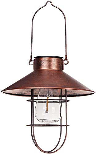 U/D Farol solar retro de hierro para exteriores, luces solares colgantes para jardín, iluminación de paisaje para jardín, césped, patio, patio trasero, 1 unidad (cobre)