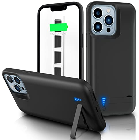 Gladgogo Akku Hülle für iPhone 13 Pro Max/12 Pro Max, [6800 mAh] Zusatzakku Battery Case Akkuhülle Mit klappbarem Ständer für Apple iPhone 13 Pro Max (6,7 Zoll)
