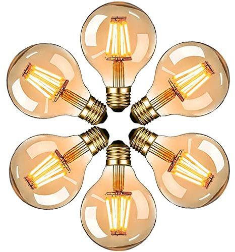 massway Edison Vintage Glühbirne, LED Vintage Glühbirne E27 G80 6W Warmweiss Antike Filament LED Glühlampe, Ideal für Nostalgie und Retro Beleuchtung im Haus Café Bar - 6 Stück