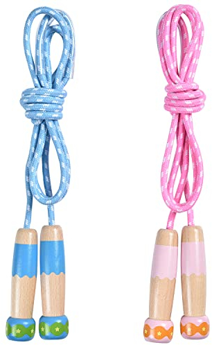 OTraki Springseil Kinder, 2 Stück Verstellbare Seilspringen für Fitness, 250CM Jump Rope mit Holzgriff und Baumwollseil für Jungen und Mädchen, Skipping Rope für Kinder im Alter von 4 5 6 7 8