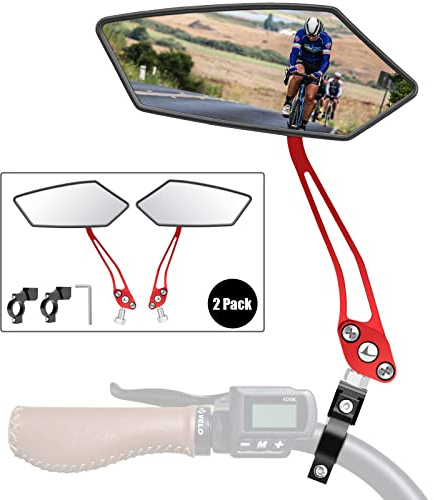 Bike Mirror, [2 PCS]Diyife HD Wide Angle Large Bicycle Rear View Mirror, 360°Adjustable Explosion-Proof Bicycle Mirrors for Handlebar 22-25mm, Shockproof for Mountain Road Bike Scooter Motocycle(Red)