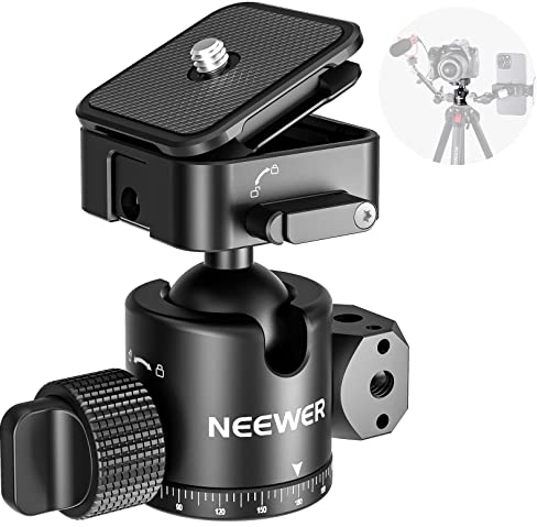 NEEWER Kugelkopf mit vierseitigem Arca Schnellwechselplatten Schlitz, 360° Panorama, 180° Neigung, 4 1/4 ARRI Positionierungslöcher, 2 in 1 Verriegelungs für Kamera Camcorder, Belastung 6kg, GM12